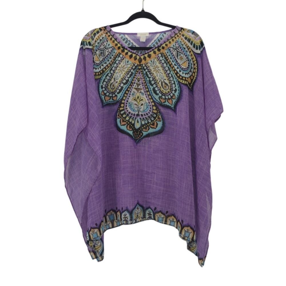 Chico's Wolmens Small Medium Purple Sheer Blouse Boho Up Top